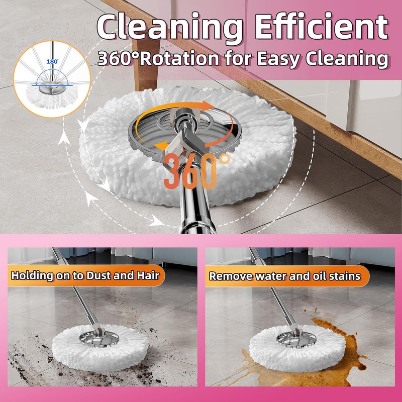SWIFTIRON Spin Mop and Bucket with Wringer Set for Home,360°