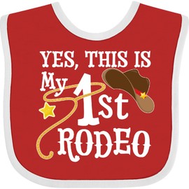 inktastic Yes, This Is My 1st Rodeo- Cowboy Hat with Red Band, Lasso Baby Bib Red and White 35612