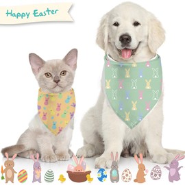 Easter Dog Bandanas Puppy Scarf - Easter Bunny Peeps Dog Outfits - 2 Pcs Adjustable Triangle Double-Layer Reversible Pet Bandanas for Small Medium Large Dogs