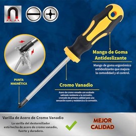 Timotech Juego de Destornilladores Magnéticos, Destornillador de Precisión, Herramientas para el Hogar, 5 Phillips y 5 Puntas Ranuradas, Juego de Destornilladores Profesionales (10 Piezas)