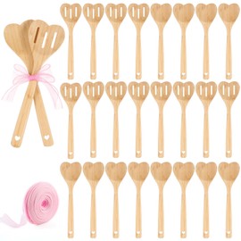 Reallnaive 24 Pcs wedding bridal favors Wooden Heart Spoons baby shower favor Bulk with Fishtail Ribbon Kitchen Utensils Accessories for Housewarming Wedding Christmas Birthday Party Gifts