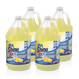 Ultra Shine™ 4 Pack 2X Platinum™ Dish Cleaning Liquid, Lemon Scent, 1 Gallon, Yellow - Powerful Grease Remover Dishwashing Soap