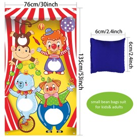 Blulu Carnival Toss Games Banner with 3 Bean Bags Carnival Game for Kids and Adults Circus Theme Party Decorations for Birthday Family Fun Throwing Indoor Outdoor(Clown)