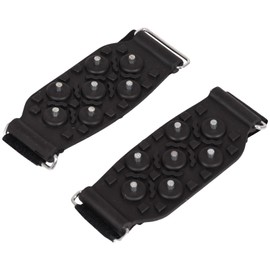 HOCHSTE Snow Ice Shoe Grips Winter Boot Grippers Strap Metal Spikes Cleat 7 Studs Anti Slip Touch & Close on Shoe Snow Ice Climbing One Shoe Size for Walking Jogging Hiking Climbing Black (4 Pack)