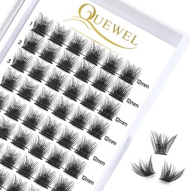 QUEWEL Individual Lashes 72 Pcs DIY Cluster Lashes Individual Eyelashes C Curl 12mm Mega Matte Eyelashes Individual Volume False Eyelashes Soft & Light For Home Use(Fluffy-C-12mm)