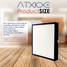 ATXKXE HEPA filter and pre-filter for Idylis D replacement AC-2118 AC-2123 IAP-10-280, model # IAF-H-100D, 1 HEPA filter + 2 carbon filters