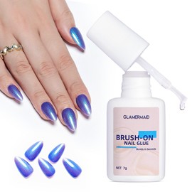 GLAMERMAID Medium Almond Press on Nails with Glue Sets,24 Pcs 7Ml Purple False Nails with Design,Glue on Nails Sets Kits with Adhesive Tabs,Reusable Acrylic Fake Nails for Women Girls(Handmade）