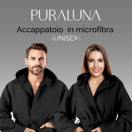 Puraluna Soft Microfibre Hooded Dressing Gown with Outer Pocket for Men and Women, black