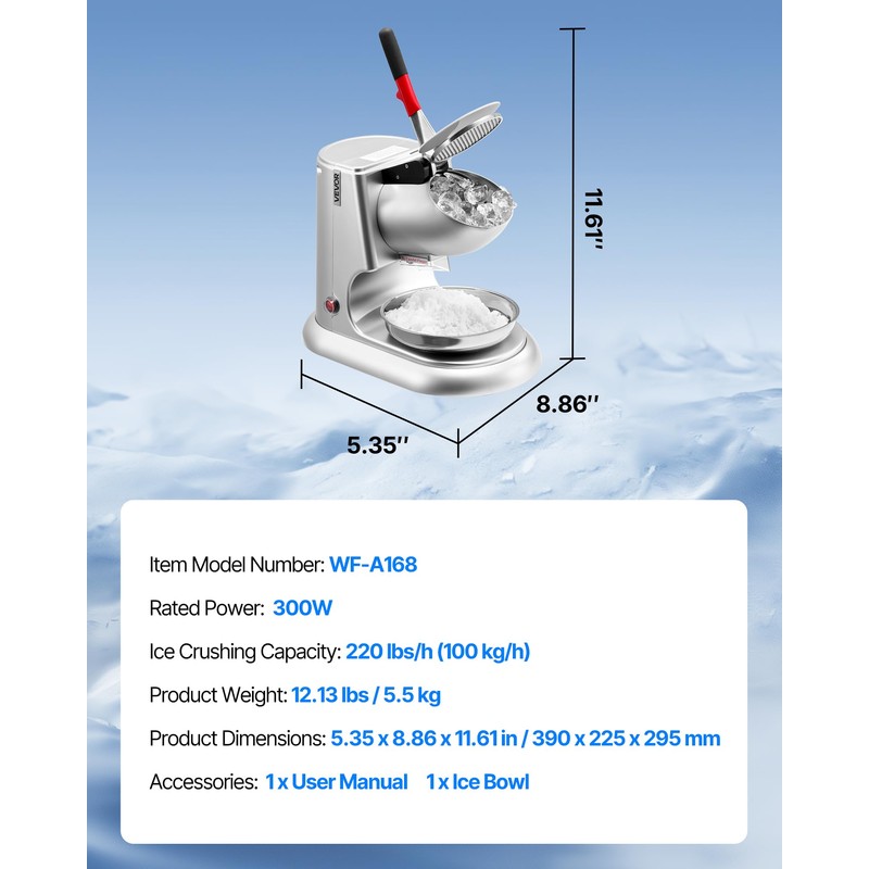 VEVOR Ice Crusher Machine, 220lbs Per Hour Electric 4 Blades