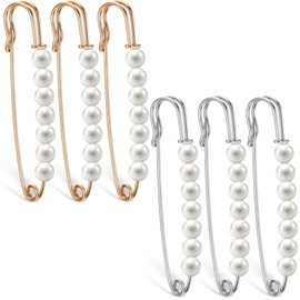 Women Brooch Pins 6 Pcs 7.8cm/3.07inch Fashion Faux Pearl Brooch Pins Sweater Shawl Clips Safety Pins Pant Waist Tightener Pearl Pins Heavy Duty Safety Pins with Box for Women Clothing Decoration