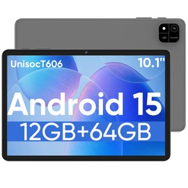 Android 15 Tablet,10.1inch Tablet with 1280x800 IPS HD Touchscreen,Octa-Core Processor,12GB RAM 64GB ROM(1TB Expand),6000mAh Long Battery Life,18W 2X Faster Charging,WiFi5,BT5.0,Dual Camera (Black)