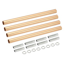 MECCANIXITY 4-Pack Threaded Extension Rod, 7.87" Lamp Pipe with Connector, French Gold, M10 x 1mm, Iron, 11.5mm x 7.87" Coupling Nut, 40mm Threaded Pipe, Hex Nut