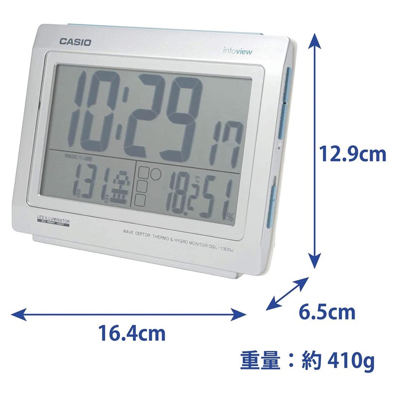 Casio DQL-130NJ-8JF Alarm Clock, Radio Clock, Silver, Digital, Constant Lighting,