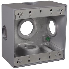 TayMac DD5100XS 4-1/2-Inch X 4-1/2-Inch Gang Weatherproof Box, 1-Inch Outlets, Side Lug, Gray