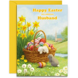 Husband Easter Card - Hoppy Easter - Medium Sized Card (A5 Size -148mm x 210mm) with Envelope