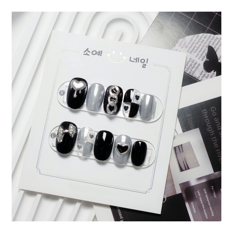 Melting Black Silver Nail Tips - Petit Square / 멜팅블랙실버