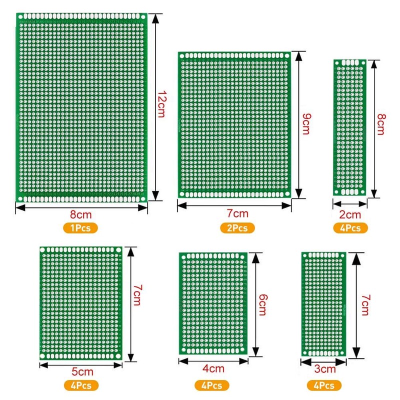 WayinTop Double-Sided PCB Board 6 Sizes with Electronic Components Kit,