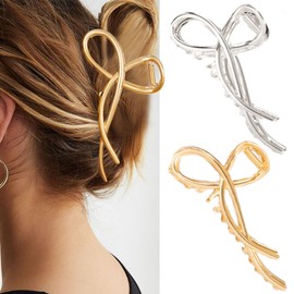 CAKURE Gold Bow Hair Clip Metal Bow Hair Claw Large Claw Clips for Thick Hair Women Hair Accessories (Pack of 2)