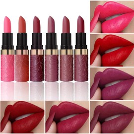 Juego de 6 pintalabios mate BONNIE CHOICE, color burdeos, vino, rojo oscuro, marrón, rosa y morado, para mujer, de terciopelo, de larga duración,...  