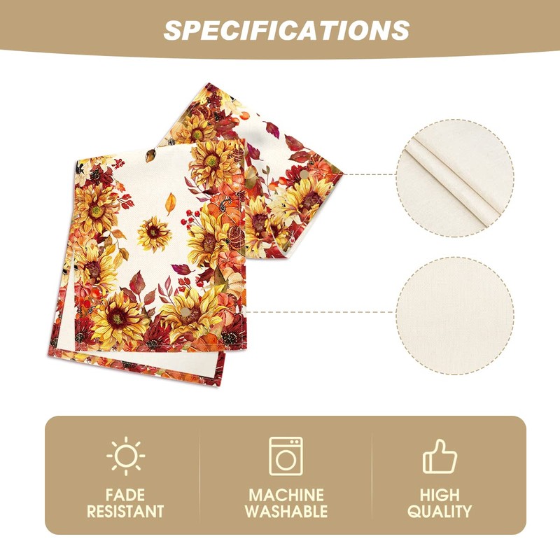 Artoid Mode Sunflower Eucalyptus Leaves Fall Table Runner, Seasonal Autumn