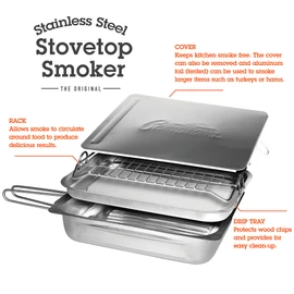 Camerons Large Stovetop Smoker - Stainless Steel BBQ Smoker Box w/Hickory & Oak Wood Chips & Recipe Guide - Indoor Outdoor Use on Any Heat for Smoking Meats, Veggies & Seafood - Grilling Gift for Men