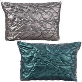 2-Pack Quilted Makeup Bag Set for Women, Cute Cosmetic Bag Toiletry Organizer, Travel Essentials Pouch with Zipper Pocket – Waterproof, Fluffy, Assorted Colors, for Daily, Washroom, Travel