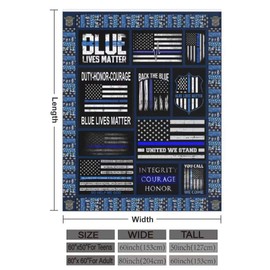 DongDongQiang USA Thin Blue Line Flag Fleece Blanket Throws,Super Soft Cozy Warm Blanket for Couch Chair Bed Sofa Office,60"X80"for Adult