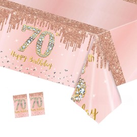 COSORO 2pcs Rose Gold 70th Table Cloth,Happy 70th Birthday Tablecloth for Ladies Women 70th Birthday Table Decoration,137 * 274cm Plastic Tablecloths Table Cover 70th Birthday Decorations for Her
