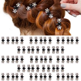 ANBALA Hair Claw Clips, 65pcs Mini Hair Clips No-Slip Grip Jaw Clips Glitter Teeth Clips Rhinestone Hair Clips Metal Clamps White Flower Hair Accessories for Women Girls (White)