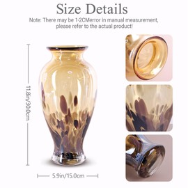 11.8" Tall Amber Gold Glass Vase Beautiful Hand Blown Glass Vase Modern Art Home Decor, Wide Mouth Colorful Vases for Mantle Dining Table Centerpiece, Entryway Living Room Wedding Decoration