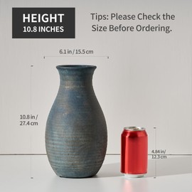 Vaseking 10.8 Inch Ceramic Rustic Antique Vase, Minimalist Unique Style Decorative Vase for Home Decor,Large Flower Vase for Living Room, Table, Wedding, Shelf, Bronze
