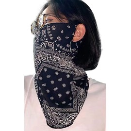 Gold Japan Women's Large Size Paisley Pattern Face Cover, Faux Scarf, Scarf, Neck Cover, navy