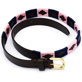 AAProTools Polo Belt Hand-Stitched leather belt Navy Blue & Pink Color 36" BLT-07