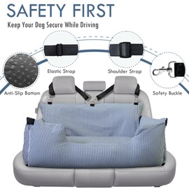 LELEFIDO Dog Car Booster Seat for Large Dogs - Elevated Pet Seat with Safety Belt, Non-Slip Base, and Storage Pockets for Car Travel