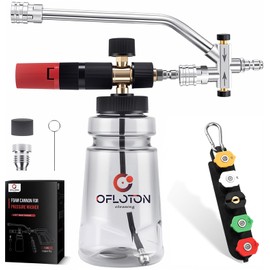 Ofloton Foam Cannon for Pressure Washer, with Foam Cannon Dual Connector, Double Tip Attachment for Pressure Washer Soap Cannon, 5 Power Washer Nozzle Tips, 1/4” Quick Connect, 4000 PSI Foam Sprayer