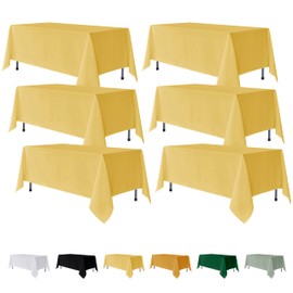 Fitable 6 Pack Yellow Rectangle Table Clothes - 90 x 132 Inch - Wrinkle and Stain Resistant Fabric Tablecloths, Washable Polyester Table Covers for Wedding, Party, Banquet, Formal Events