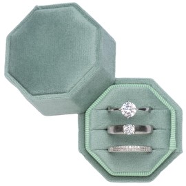 Giftop Equal Octagon Velvet Ring Box Storage 3 Slots for Wedding Ceremony Proposal Engagement Birthday Gift (Sage Green)