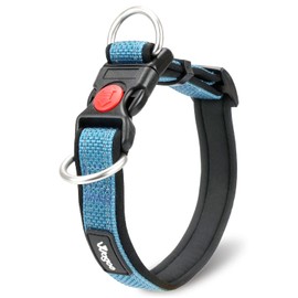 Wagoo Dog Collar No Shedding Double Ring Soft Pad for Small Medium Dogs Durable Nylon (S, Blue)