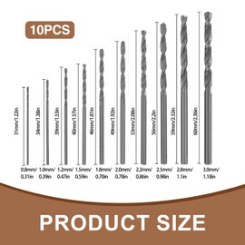 10 Pieces High-Speed Steel Drill Bit Set for Precise Drilling, Mini Carbide Twist Drill, 0.8 mm - 3.0 mm, Hole Enlargement, Permanent Tool, Suitable for Wood, Plastic and Crafts