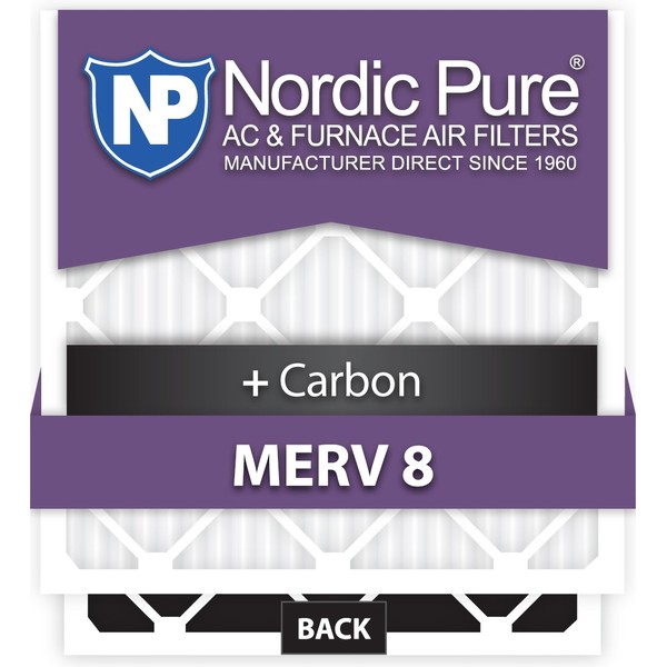 Nordic Pure 20x22x1 (19 1/2 x 21 7/16 x 3/4) Pleated Air Filters MERV 8 Plus Carbon 6 Pack