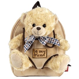 PERLETTI Cuddly Toy Backpack for Children with Plush Toy - Plush Toy Soft Fluffy and Nursery School Bag with Bag for Plush Animal - 3 4 5 Years Baby Children's Bag 27 x 21 x 9 cm, beige bear with bow
