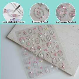 CESTSIREN Swan Nail Art Stickers, Embossed Nail Decals,Elegant Cute Nail Art Design, Pearl, Self-Adhesive, Nail Accessories for Women, Nail Art Supplies