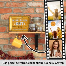 LANOLU Retro Tin Sign with Sayings – Alles wird gut Geschenk – Vintage Metal Signs with Sayings – Am Ende wird alles gut – Shabby Chic Decorative Kitchen in Wood Look 15 x 20 cm