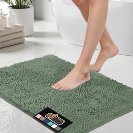 GORILLA GRIP Bath Rug Mat 48x17, Thick Soft Absorbent Chenille, Quick Dry Microfiber Mats, Rubber Backing Machine Washable Shower Floor Rugs, Bathmat Runner, Bathroom Home Decor Accessories Sage Green