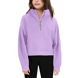 Girls' Hoodies Sweatshirts Half Zipper Pullover Crop Tops for Teen Girls Long Sleeve Sweater Thumb Hole Purple