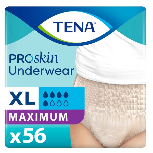 TENA ProSkin Incontinence Underwear for Women, Maximum Absorbency, XLarge, 56 ct