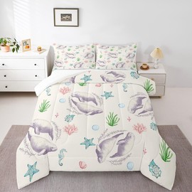 jejeloiu Manatee Comforter Set Twin Size Marine Animals Comforter for Kids Teens Adults Cartoon Nautical Bedding Set Kawaii Cute Duvet Set Room Decorations 2Pcs with 1 Pillow Case