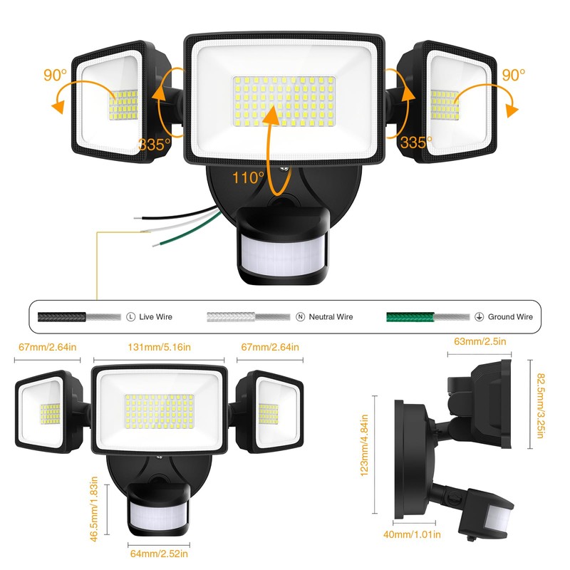 Onforu 2 Pack 65W LED Motion Sensor Outdoor Lights, 6500LM