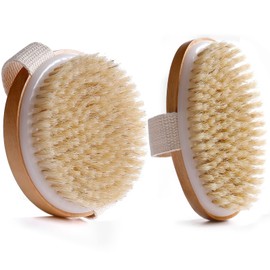 2 Pack Dry Brushing Body Brush Set – Natural Bristles Bath Brush, Exfoliating Body Scrubber for Smooth and Glowing Skin, Stop Ingrown Hairs, Reduce Acne and Cellulite