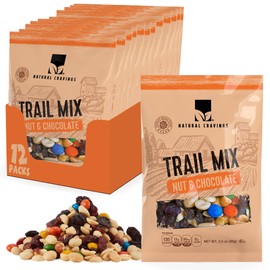 Natural Cravings Trail Mix Snack Dried Fruit Mix & Nuts Mix with Chocolate Chips, Peanuts, Cranberries, Raisins, Walnuts, Tropical Fruits (12 Pack, Nut & Chocolate Mix)
